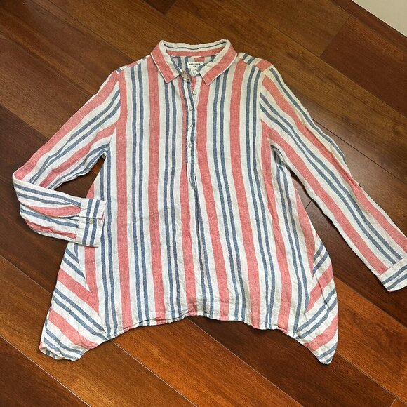 Artisan NYC 100% linen tunic shirt red white and blue size M - Picture 1 of 5